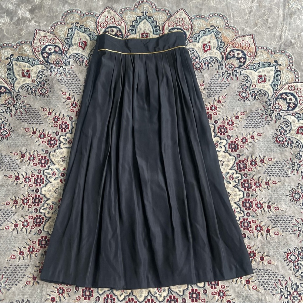 Vintage Christine David Black/Gold Trim Pleated Mid Skirt Sz XS Salem Nights